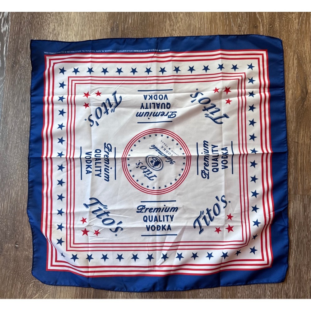 Titos Handmade Vodka Bandana Scarf Red White Blue Stars Stripes Americana 20in - Picture 1 of 2